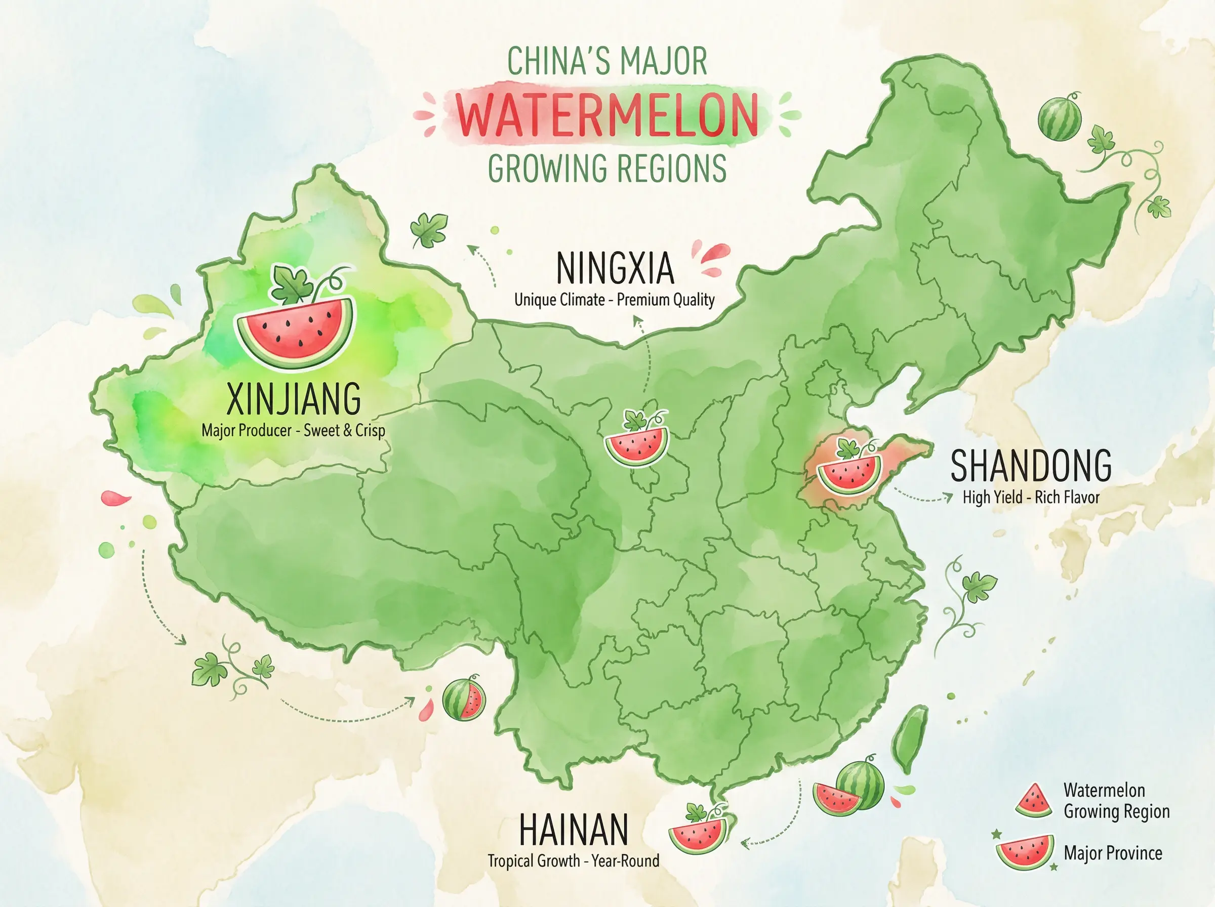 中国西瓜主要产地分布地图 - 每日吃瓜